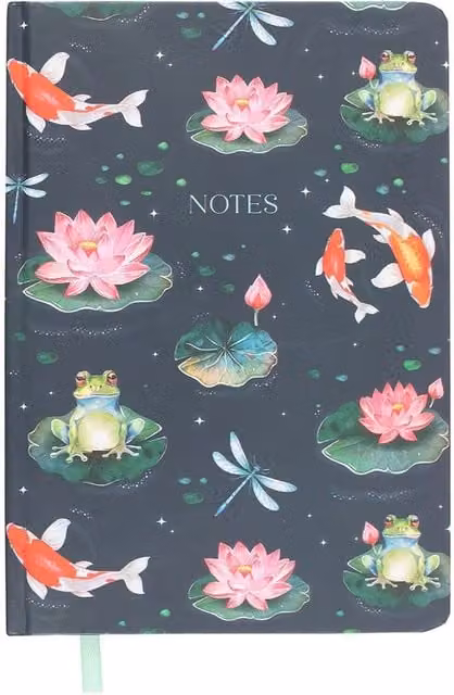 Kingsbury Gifts Pond Print A5 Hardcover Lined Notebook Journal with Bookmark in Multicolour, Green and Gold