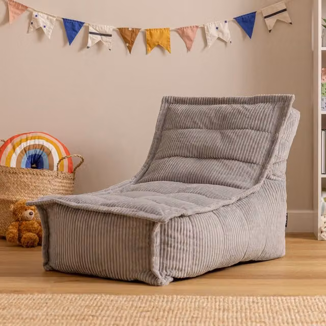 Icon Kids Dolce Scandi Jumbo Cord Lounger Bean Bag in Light Grey with Removable Cover