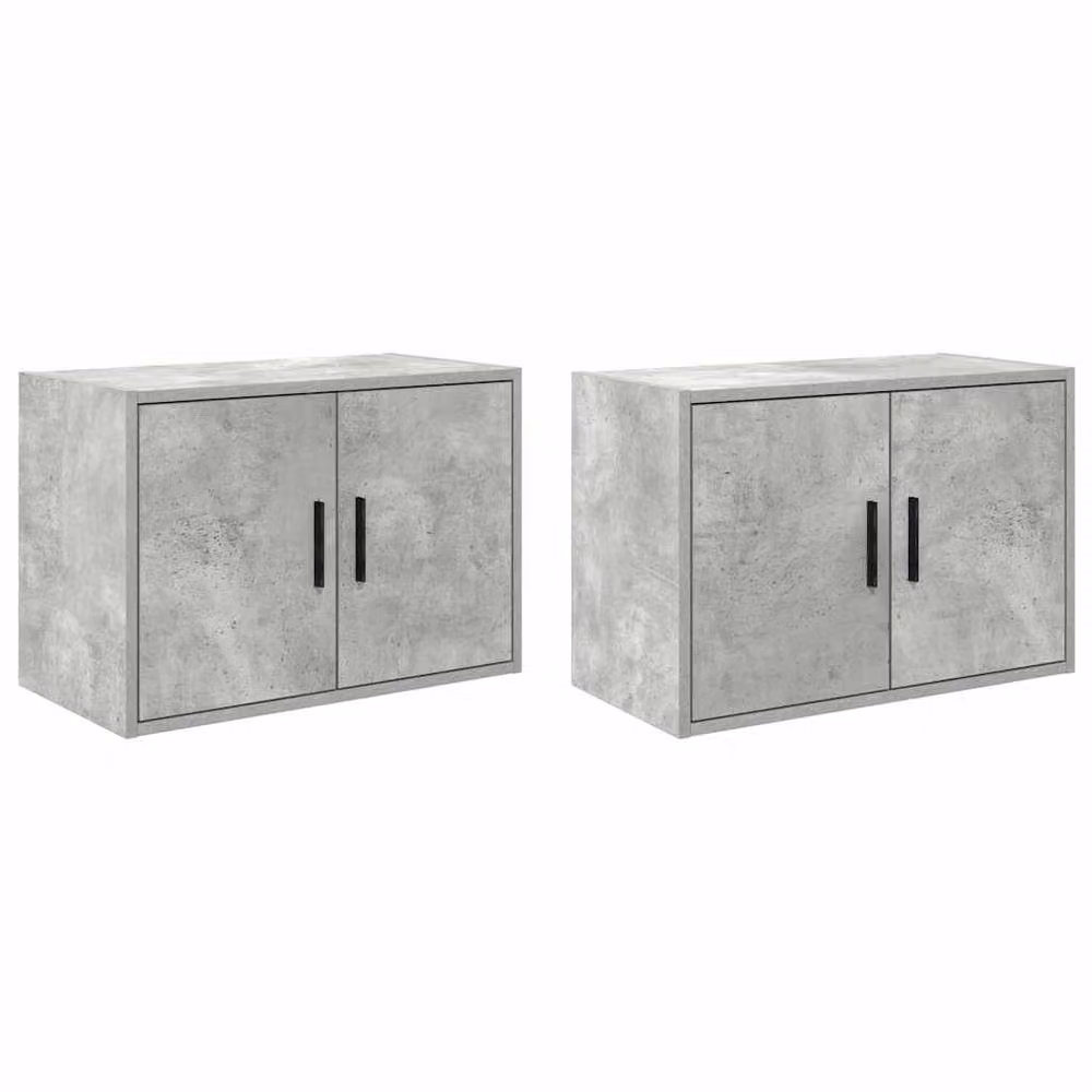 Berkfield Home Durable Garage Wall Cabinets, 2 Piece Set in Concrete Grey Engineered Wood – 2