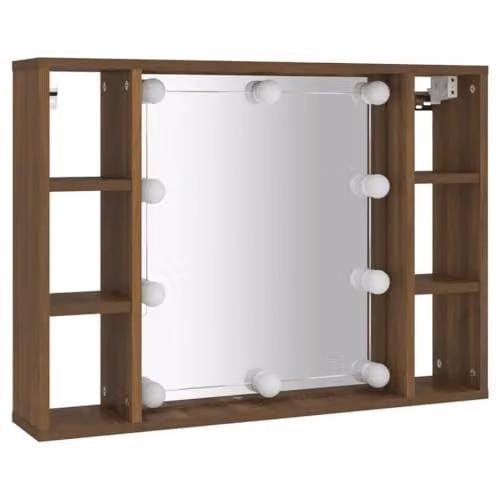 vidaXL Modern Brown Mirror Cabinet with LED Lighting, W/D/H: 76 x 15 x 55 cm