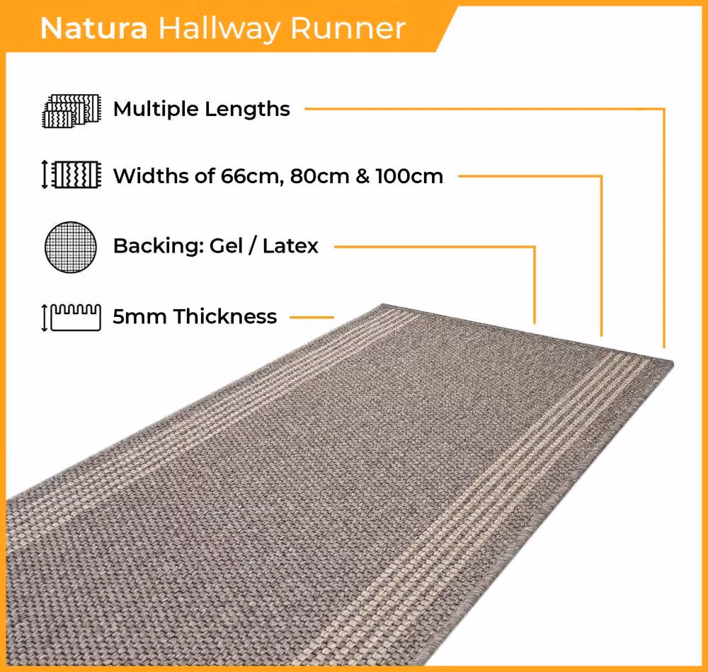 runrug Loop Pile Hallway Runner Rug in Beige, Hardwearing and Stain-Resistant, W: 66 cm, L: 420 cm – 3