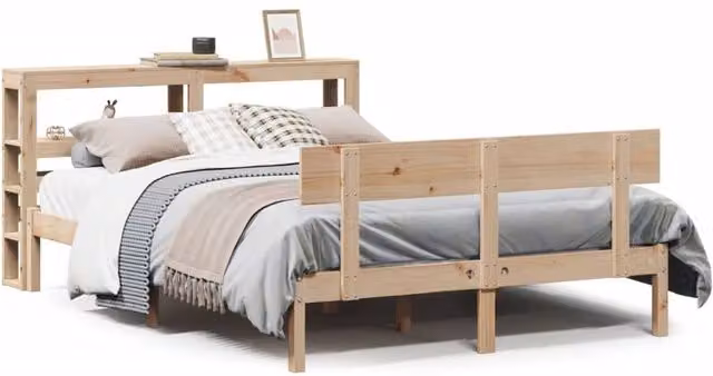 Berkfield Home Small Double Bed Frame in Natural Solid Pine, W/D/H: 120 x 200 cm