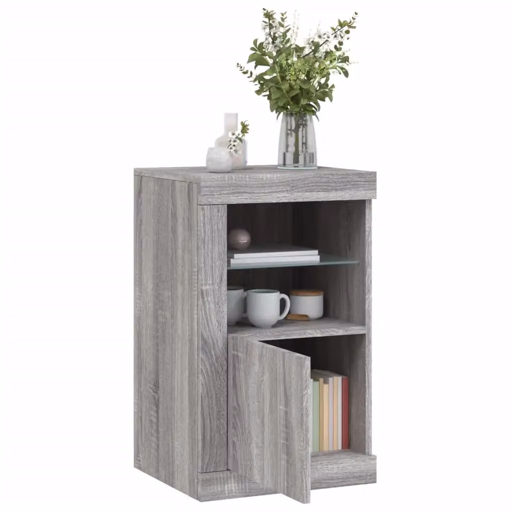Berkfield Home Modern Grey Side Cabinet with Integrated LED Lighting and Glass Doors – 3