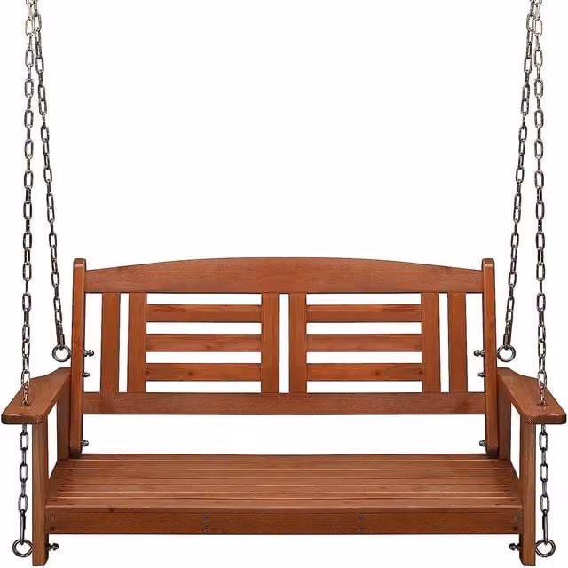 Gr8 Garden 2 Seater Rustic Brown Wooden Swing Chair Garden Patio Bench with Cushions and Armrests – 1