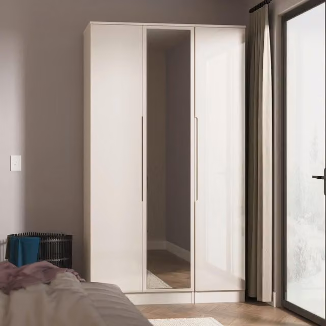 2 U Lucca Ready Assembled Tall Triple Mirror Wardrobe in Taupe