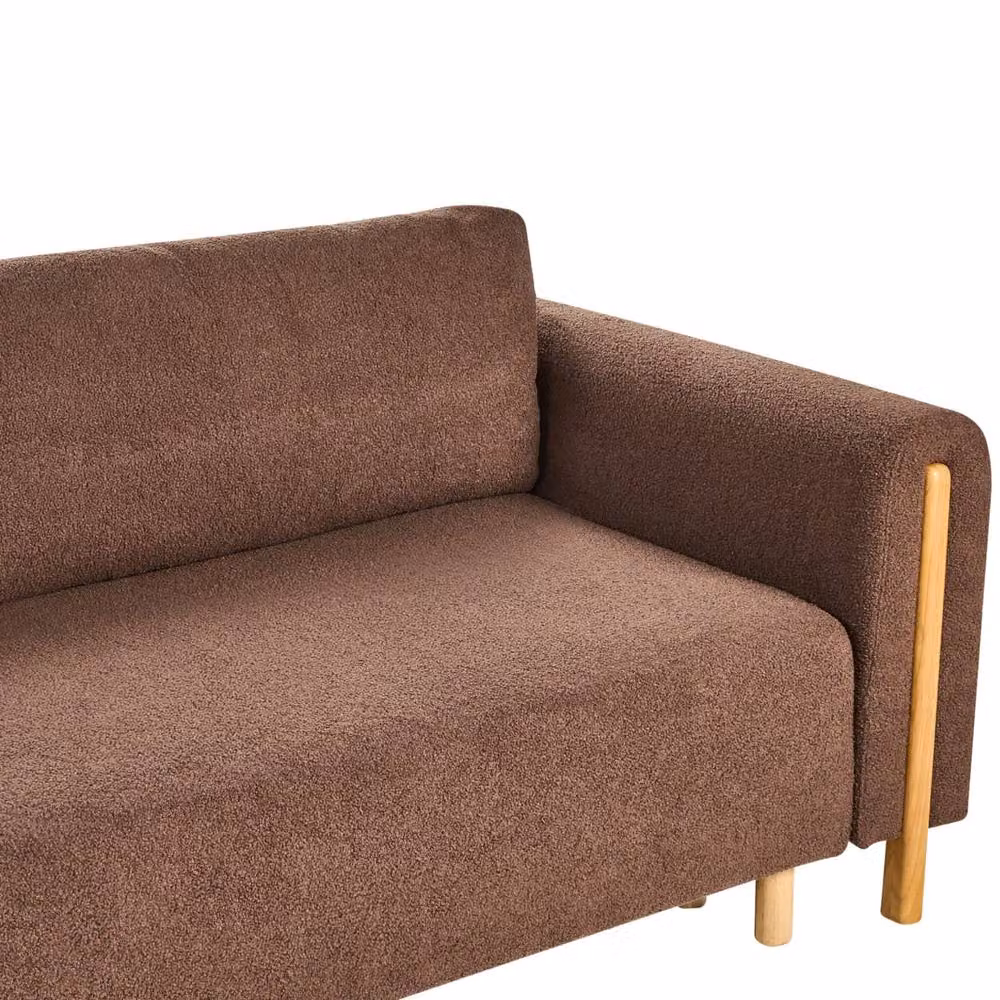 Wyld and Coco Brown Bouclé Click-Clack Sofa Bed with Storage and Solid Rubberwood Frame – 4