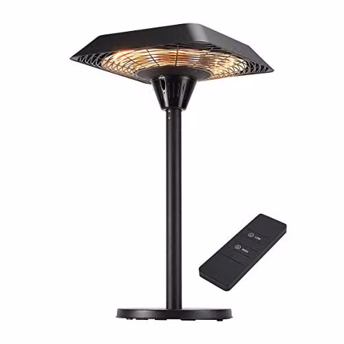 Heat Outdoors Shadow Diffusion Table Top Patio Heater, 2.1 kW Black Metal Portable Outdoor Heating Unit with 3 Adjustable Settings