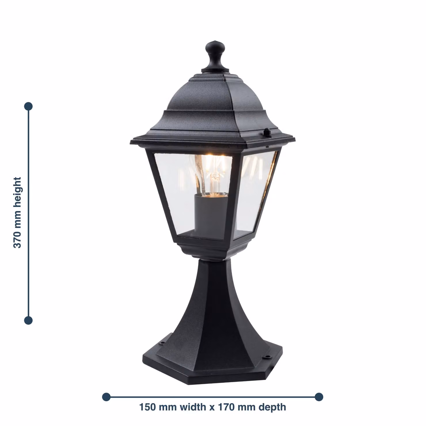 First Choice Lighting Cambridge Black and Transparent Glass Four Sided IP44 Outdoor Post Lantern – 5