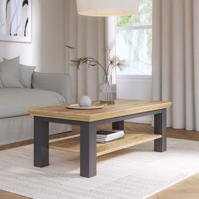Furniture To Go Pontypool Large Rectangular Coffee Table with Shelf in Grey and Mauvella Oak