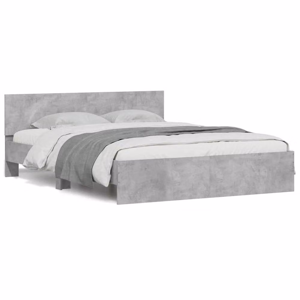 Berkfield Home Durable Bed Frame with Headboard and LED Lighting, Concrete Grey, W/D/H: 150 x 200 x 155 cm – 1