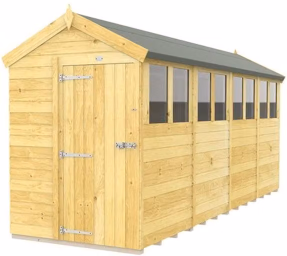 Buttercup Farm Apex Wooden Shed in Brown with Single Door and Windows, W: 147 cm, D: 472 cm, H: 217 cm – 1