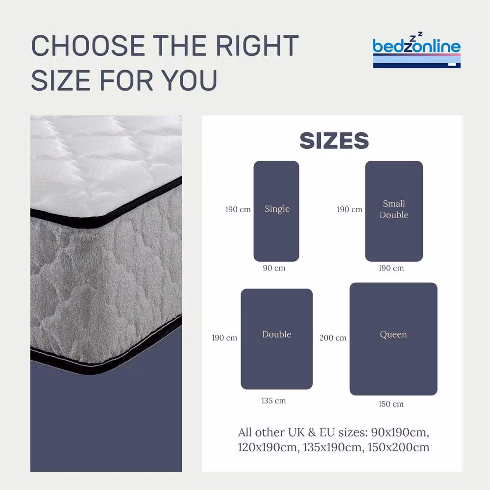 Bedzonline Air Feel Orthopaedic Hybrid Mattress with Memory Foam and Temperature Regulation, White or Grey, W/D/H: 90 x 190 x 20 cm – 2