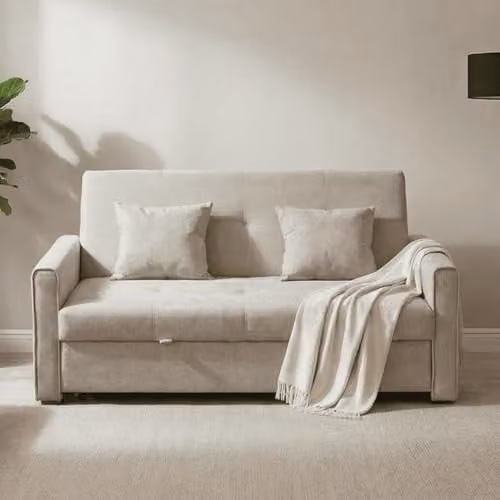 Home Source Charleston 2 Seater Click Clack Convertible Sofabed in Beige Velvet