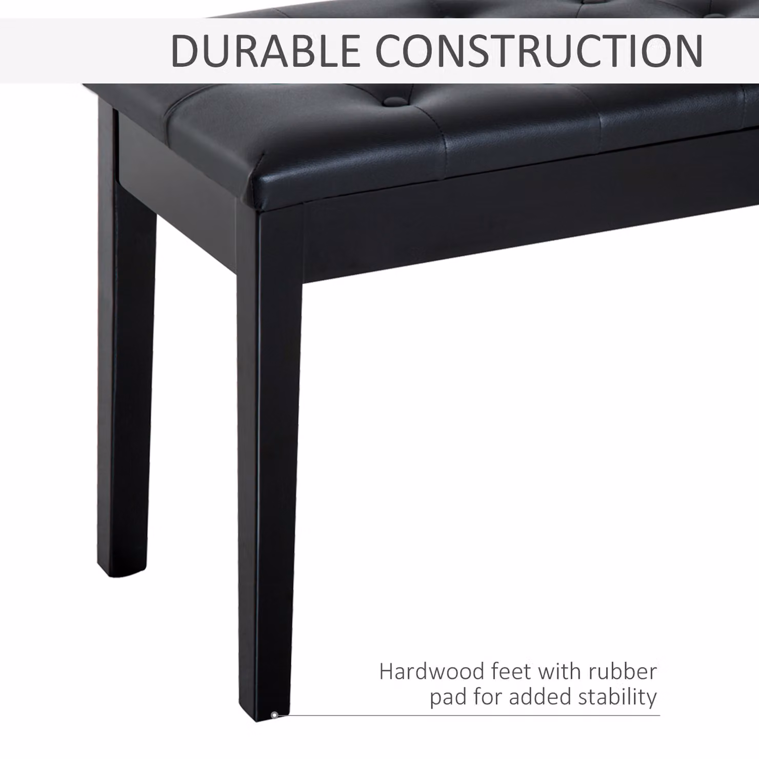 HOMCOM Elegant PU Leather Piano Bench with Storage, Black, W: 76 cm, D: 36 cm, H: 50 cm – 6