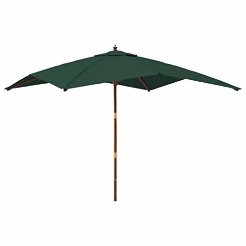 vidaXL Green Garden Parasol with Wooden Pole, W/D/H: 300 x 300 x 273 cm