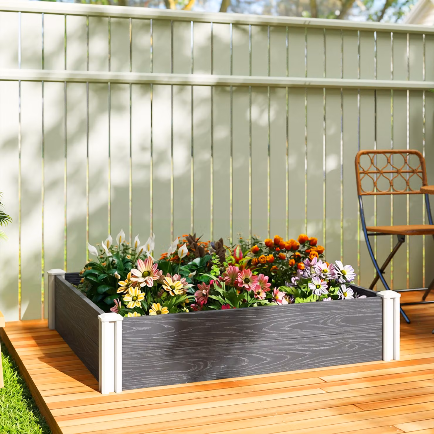Outsunny Modular Vinyl Raised Garden Bed Kit in Dark Grey, W/D/H: 91.44 x 91.44 x 30.48 cm – 5