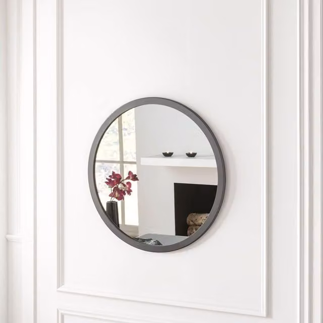 Yearn Modern Round Glass Wall Mirror in Grey, Diameter: 70 cm