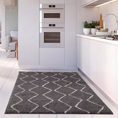 THE RUGS Moroccan Design Rectangular Rug in Grey and White, W/D/H: 80 x 150 x 1 cm – 4