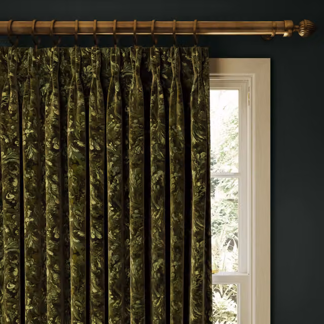 House of Hackney Lichen Velvet Floral Curtain in Green