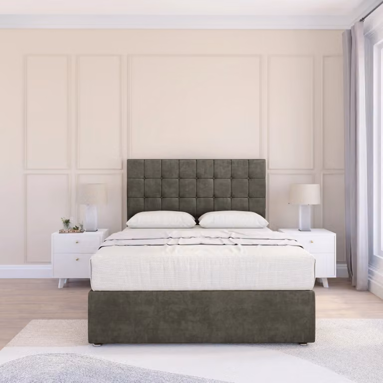 Sloomy Alabama Divan Bed Base and 26 inch Struts Headboard in Light Grey Velvet, W/D/H: 90 x 200 cm, Single