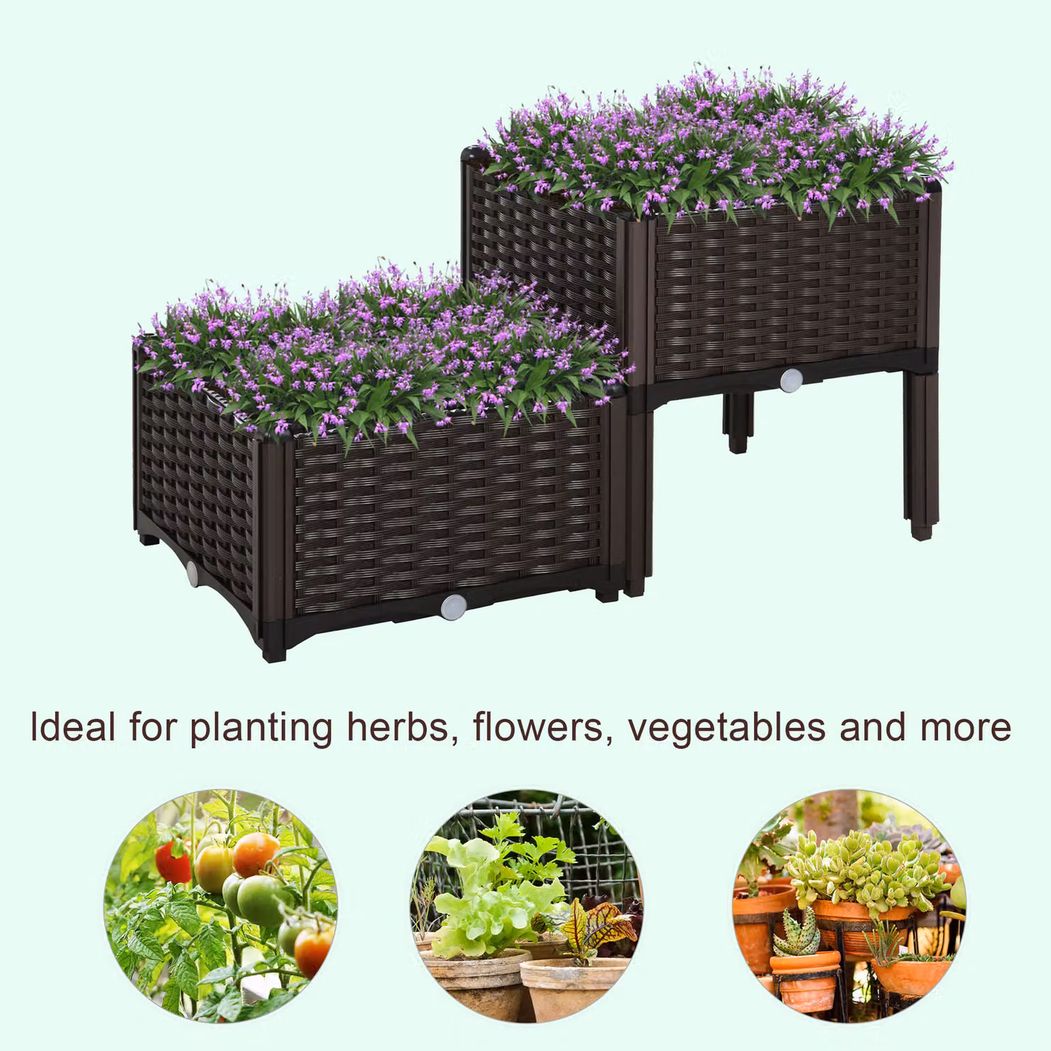 Outsunny Set of 2 Brown Raised Garden Bed Elevated Patio Planter Boxes for Vegetables and Flowers – 4