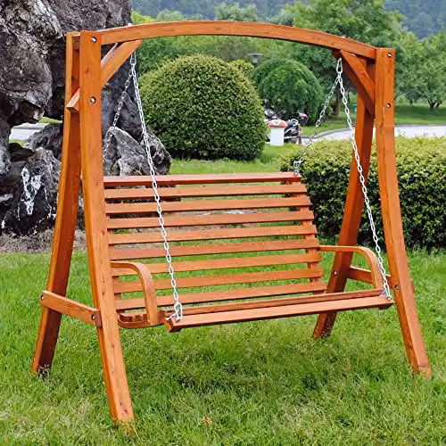 Charles Bentley Larch Wood Garden Swing Seat Hammock in Brown, W/D/H: 130 x 190 x 192 cm – 2