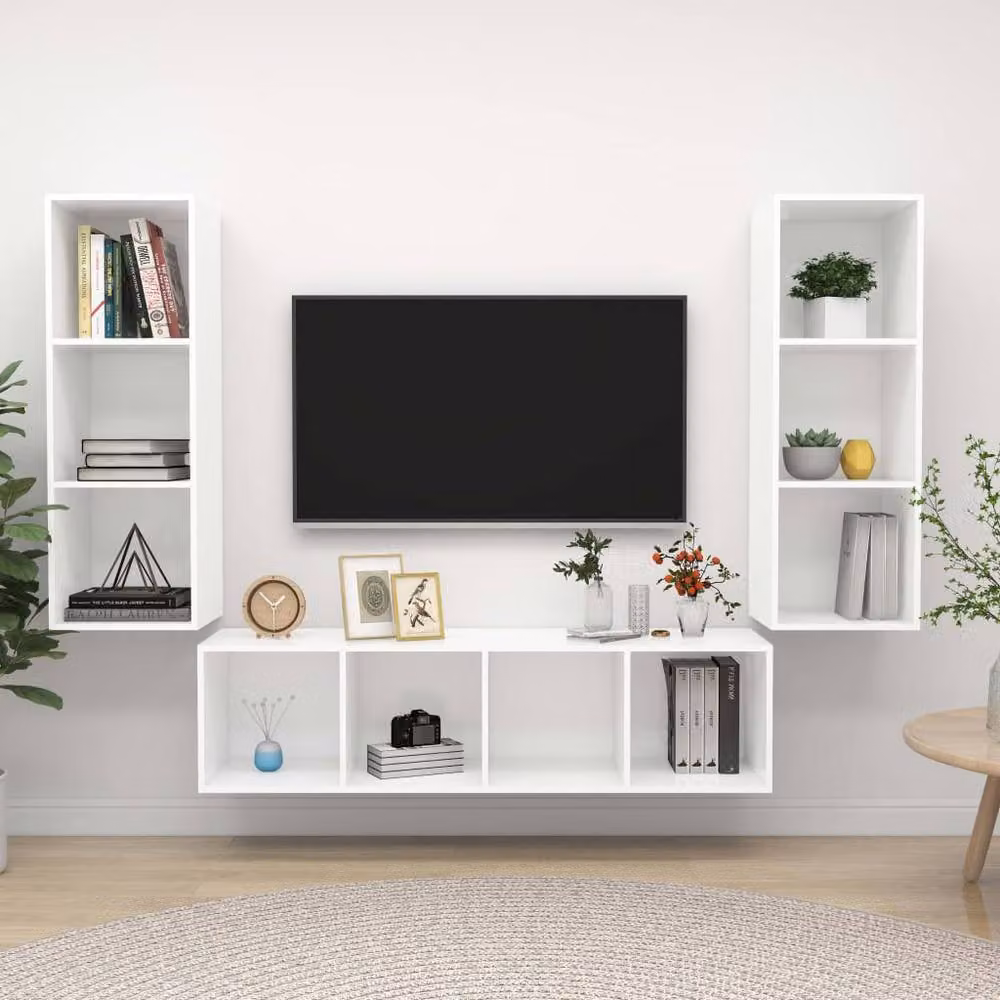 Berkfield Home 3 Piece White Engineered Wood TV Cabinet Set – 2