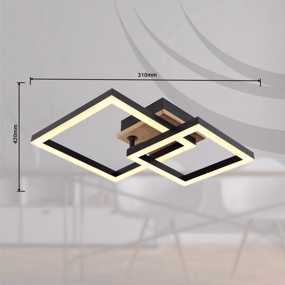 Netlighting Bard Integrated LED Semi Flush Ceiling Light in Matt Black with Warm White 3000K Light – 2