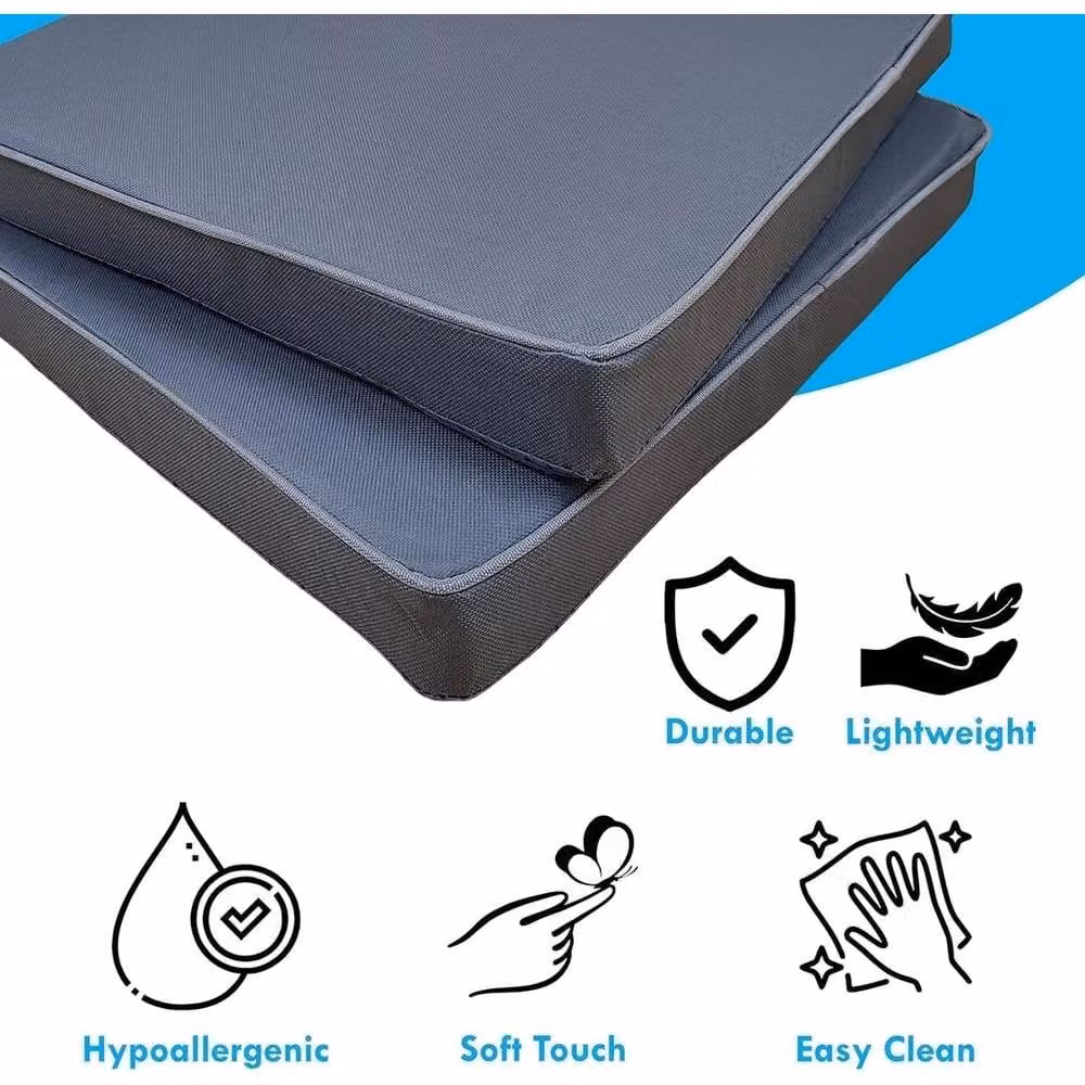 NESTLUNE Grey Dining Chair Cushions with Ties, Non-Slip and Water-Repellent – 3
