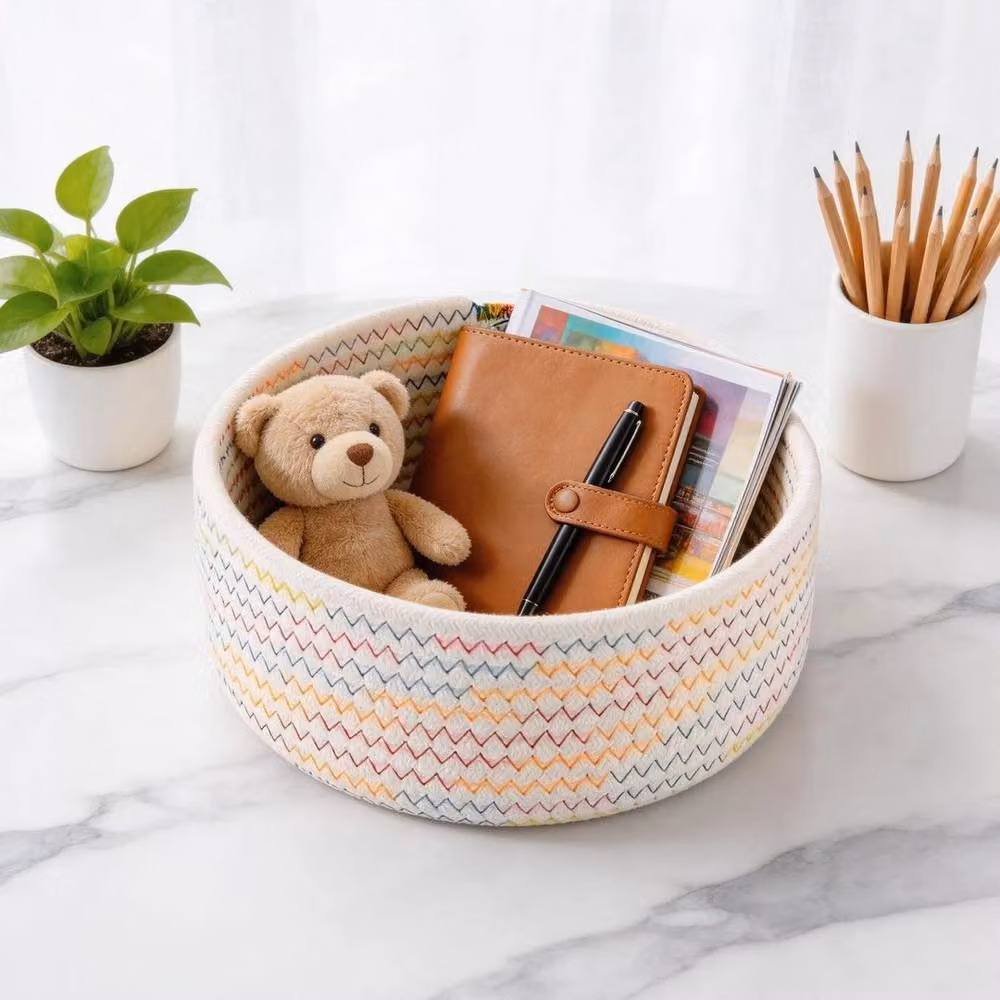 Kelvenix 2-piece stackable open weave cotton rope storage baskets in multicolour – 2