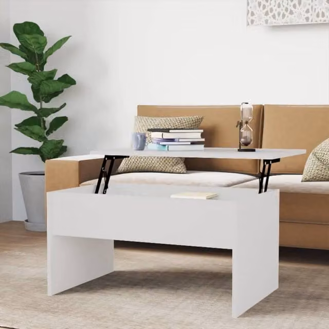 Berkfield Home Modern High Gloss White Coffee Table with Lift Mechanism, W: 80 cm, D: 50.5 cm, H: 41.5 cm – 1
