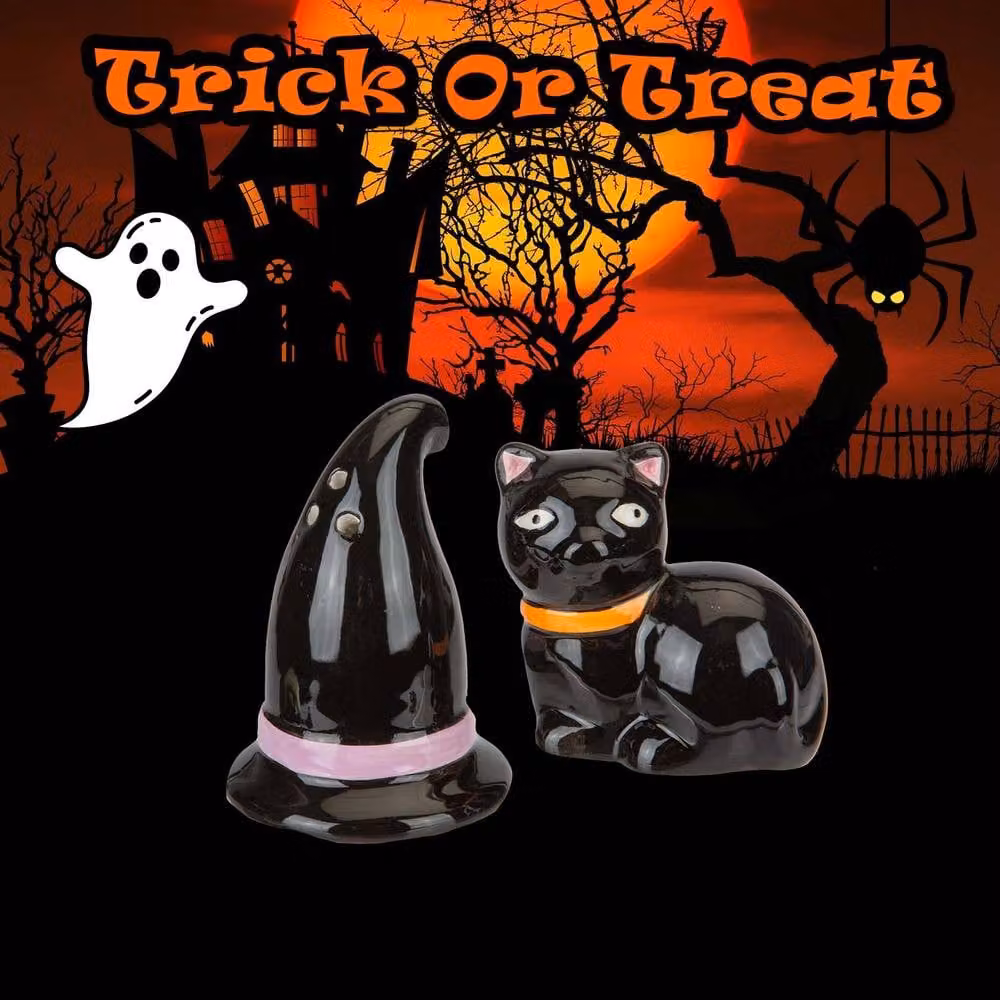VFM e-Store Halloween Black Ceramic Hat and Cat Cruet Set for Tabletop Decoration – 3