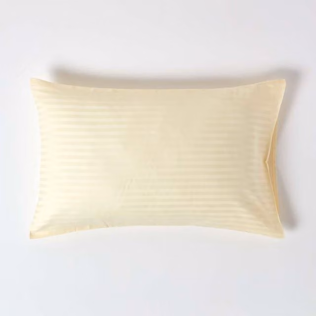 Homescapes Egyptian Cotton Satin Stripe Housewife Pillowcase, Yellow, W: 74 cm, D: 48 cm, H: 48 cm