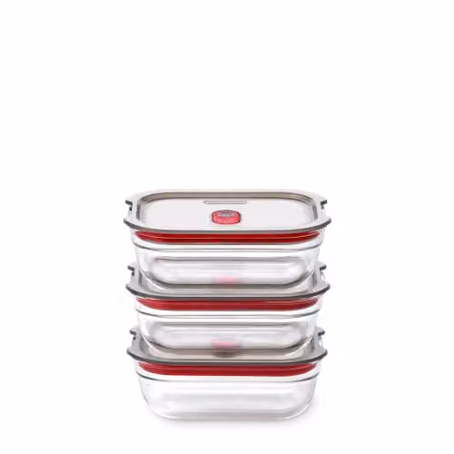Black + Blum Stack + Nest Airtight Glass Food Storage Container Set, 380ml, 3 Pack, Black and Transparent