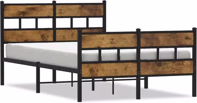 Berkfield Home Metal Bed Frame in Smoked Oak Brown, W: 120 cm, L: 200 cm – 1