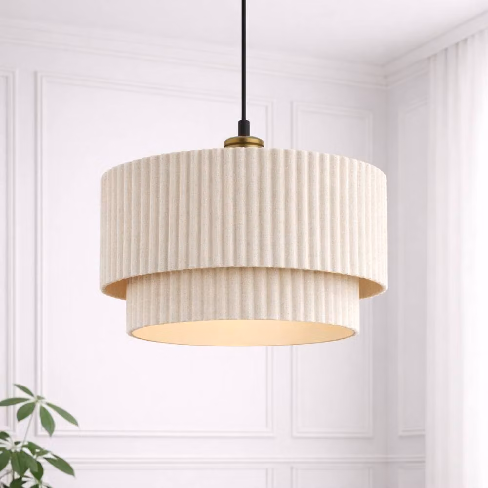 CGC Lighting Allegra Extra Large Two Tier Layer Drum Lampshade in Beige Oatmeal Linen – 2