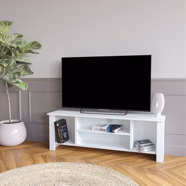 Bimossa Arsin Modern White Wood TV Stand with Media Compartments W/D/H: 120 x 45 x 30 cm
