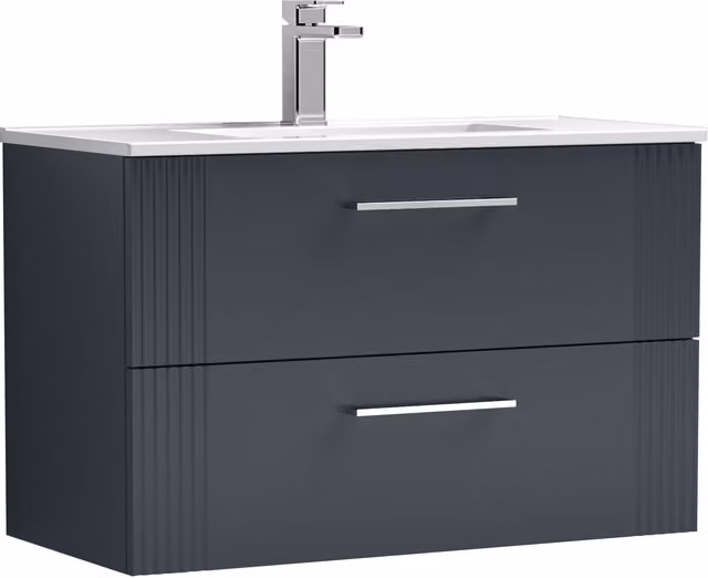 Balterley Wall Hung 2 Drawer Vanity Unit with Minimalist Vitreous China Basin, Dark Grey, Width: 80 cm