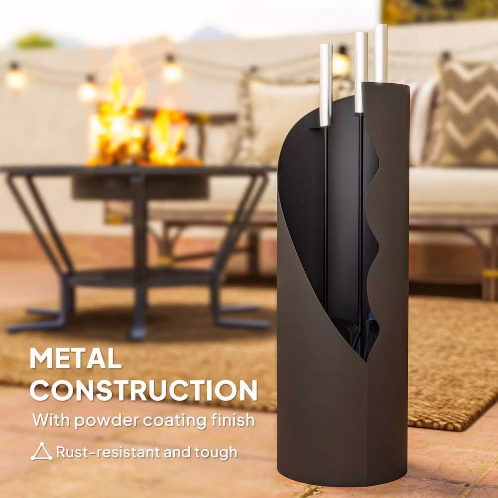 STILVORA Metal Fireplace Tools Set with Bucket in Black – 6