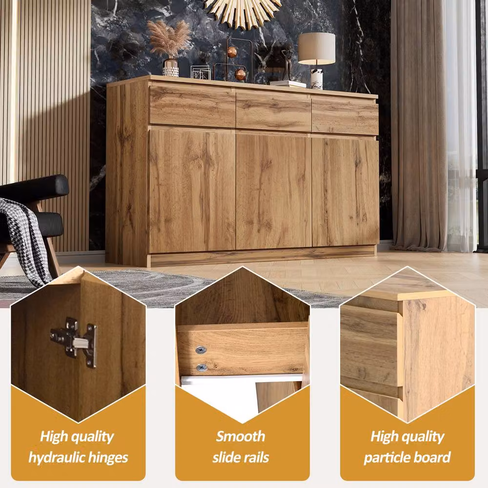 Merax Modern Light Oak Effect Sideboard Buffet Cabinet with 3 Drawers and 3 Doors, W: 81 cm, D: 40 cm, H: 40 cm – 5