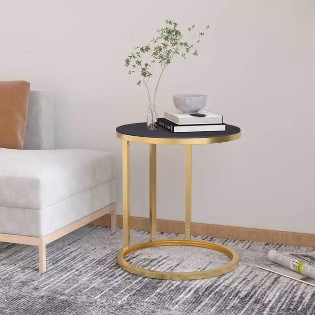 Berkfield Home Round Side Table in Gold and Black with Tempered Glass Top