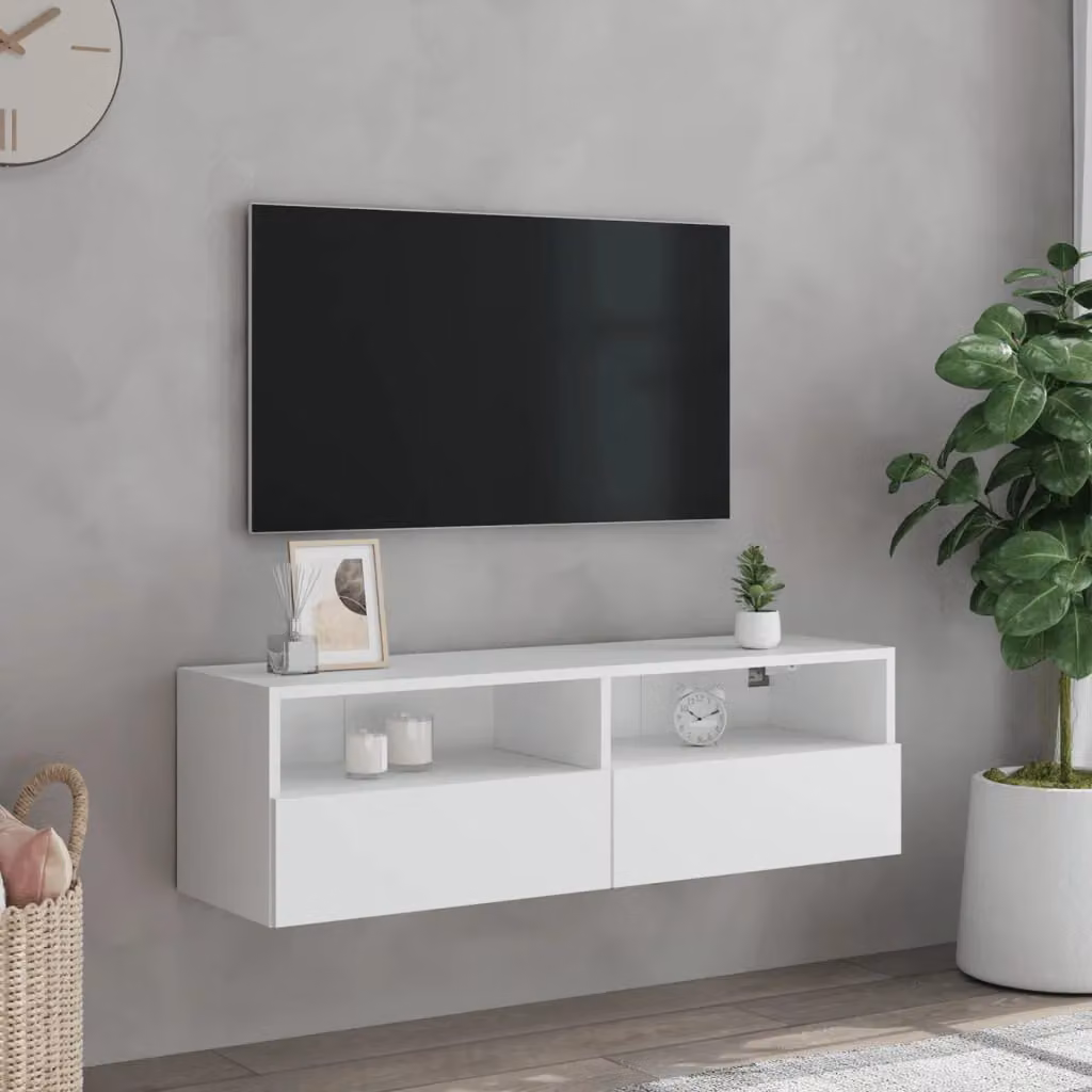 Berkfield Home White Wall Mounted TV Cabinet with Internal Shelves and Hinged Doors, W/D/H: 100 x 30 x 30 cm – 3