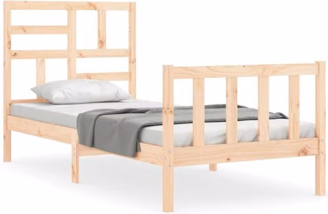 Berkfield Home Single Solid Pine Wood Bed Frame with Headboard in Natural – 1