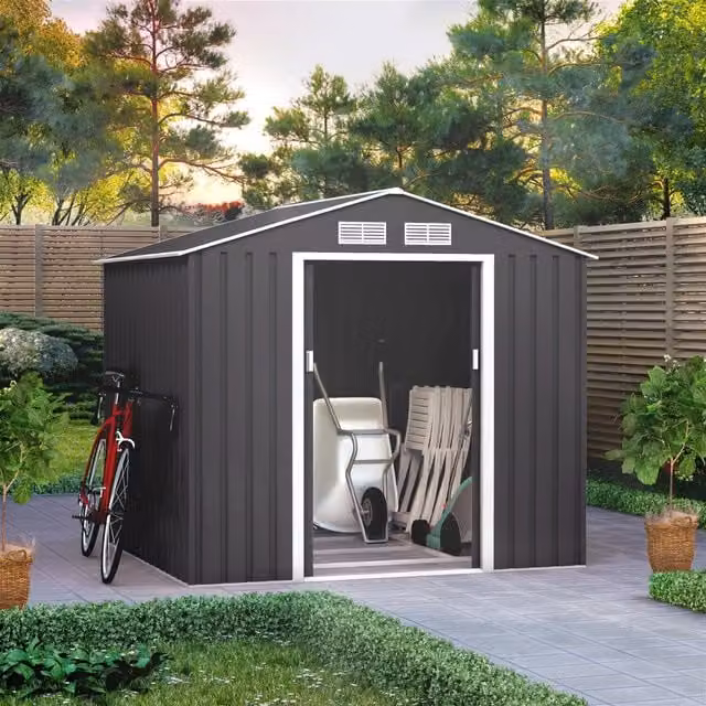 BillyOh Ranger Apex Metal Shed with Foundation Kit, Grey, W: 181 cm, H: 195 cm