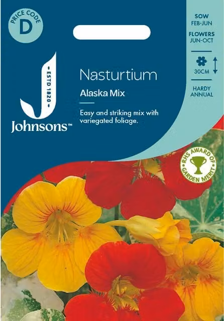Johnsons Seeds Nasturtium Alaska Mixed Multicolour Flower Seeds