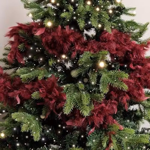 Melody Maison Oxblood Red Feather Boa Christmas Garland
