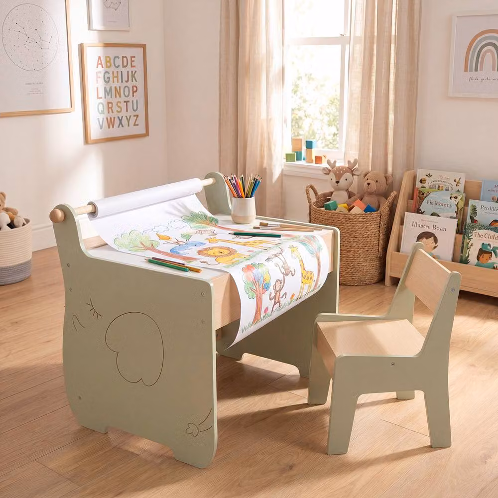 CASART Kids Art Table and Chair Set with Reversible Blackboard in Green – 2