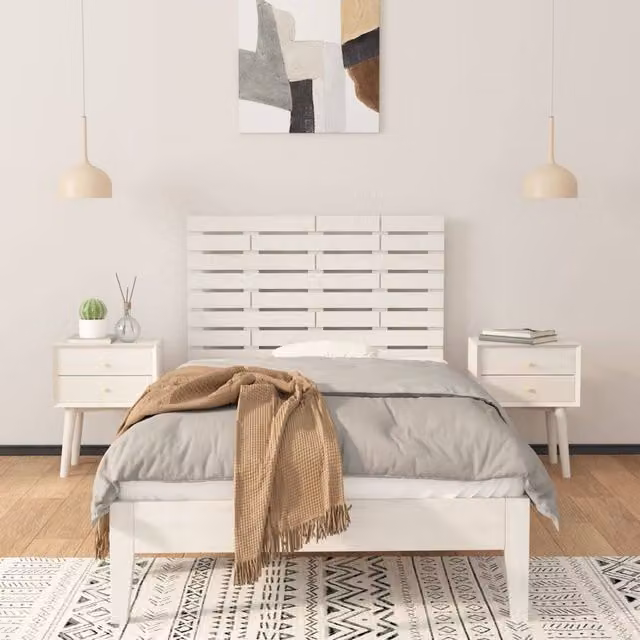 Berkfield Home White Solid Wood Pine Wall Headboard W/D/H: 96 x 3 x 63 cm – 1