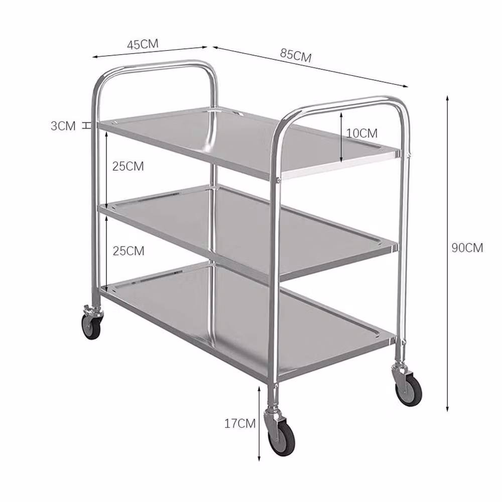 EONLION 3 Tier Stainless Steel Rolling Kitchen Trolley in Silver, H 100 cm x W 100 cm x D 90 cm – 2