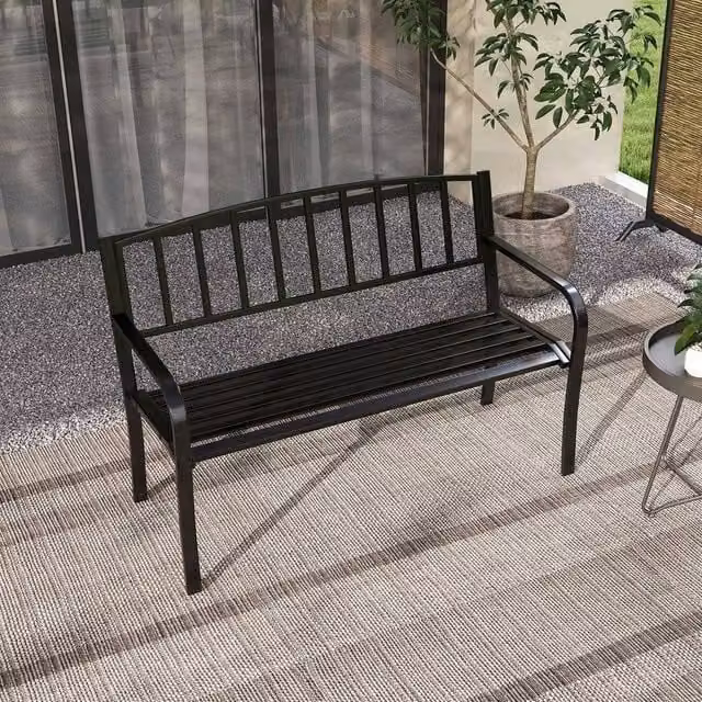 Kelvenix Modern Metal Garden Bench in Matt Black, Width: 127 cm